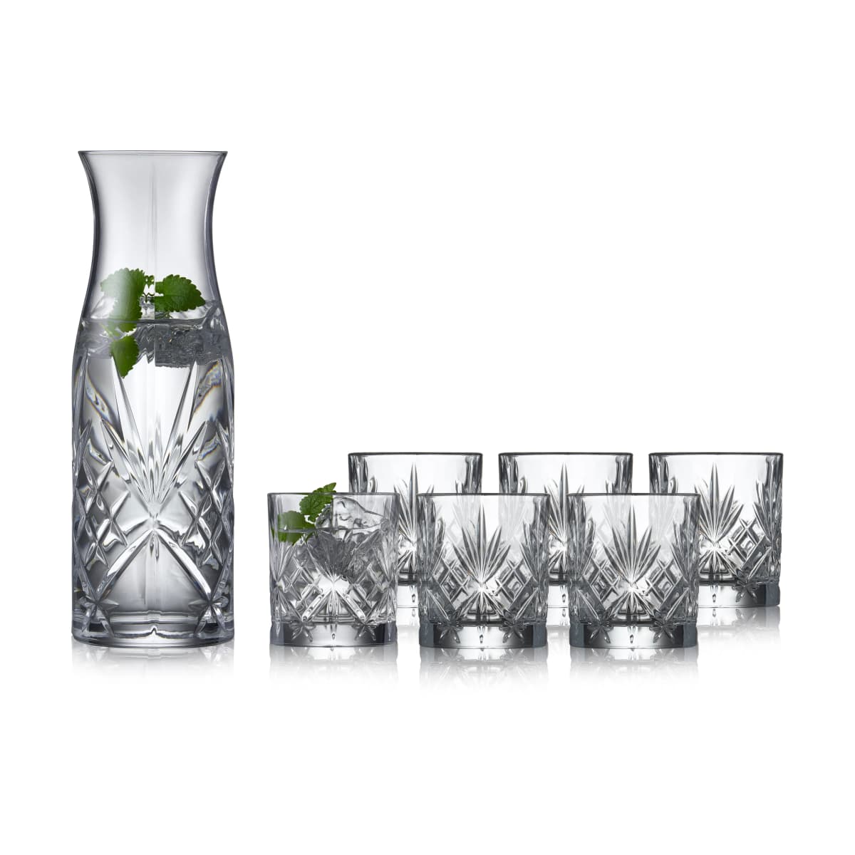 Melodia karaffel og vannglass 7 deler, Krystall
