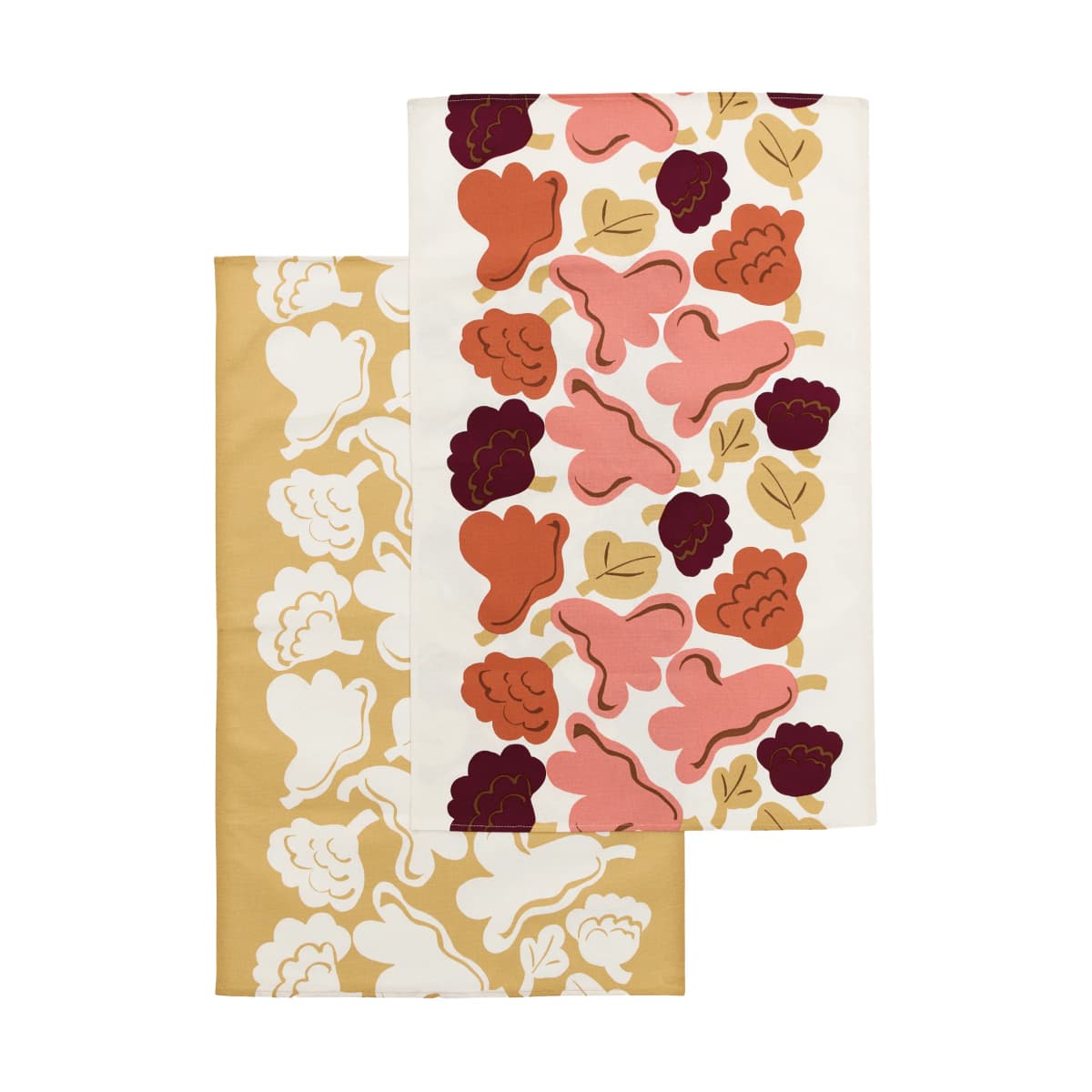 Kukasta Kukkaan kjøkkenhåndkle, Off white-pink-terrac-ochre, 2-pakning