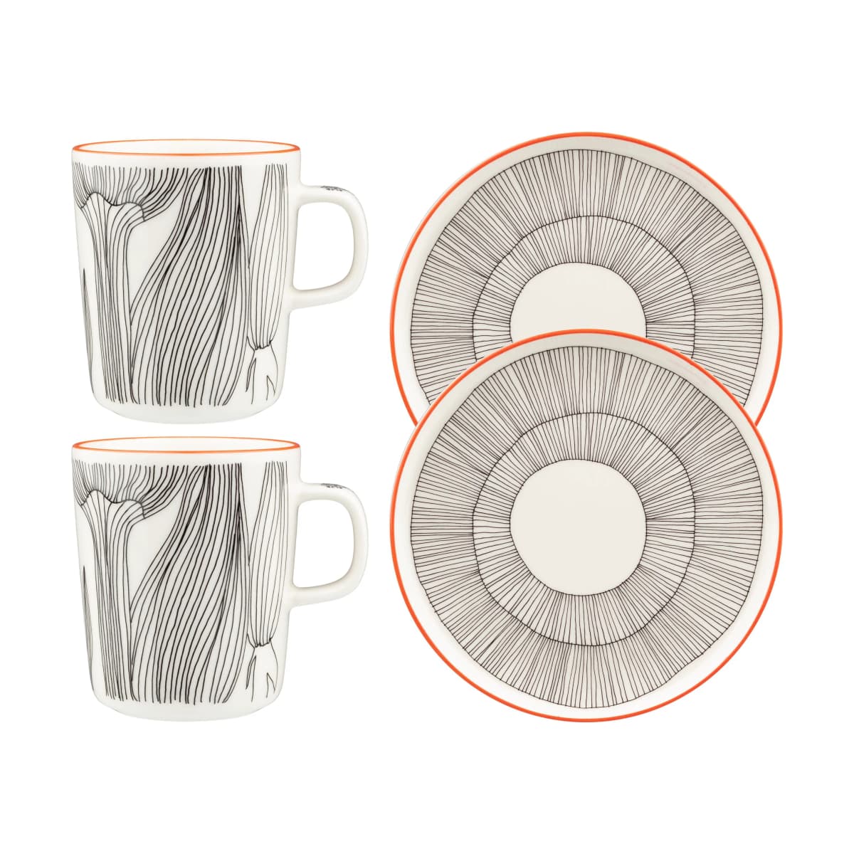 Kukat Puhkeavat frokostsett 4 deler, White-black-orange