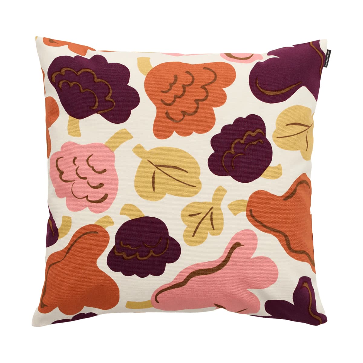 Pieni Kukasta Kukkaan putetrekk, Off white-plum-pink-terracotta, 50x50 cm