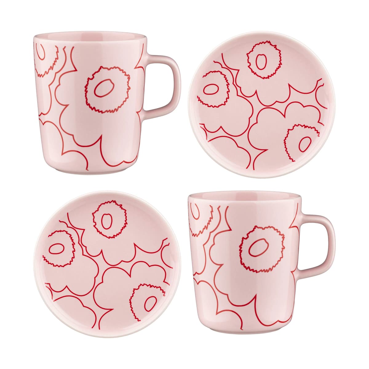 Piirto Unikko Oiva kopp 25 cl og underkop Ø13,5 cm 4 stk, Rosa