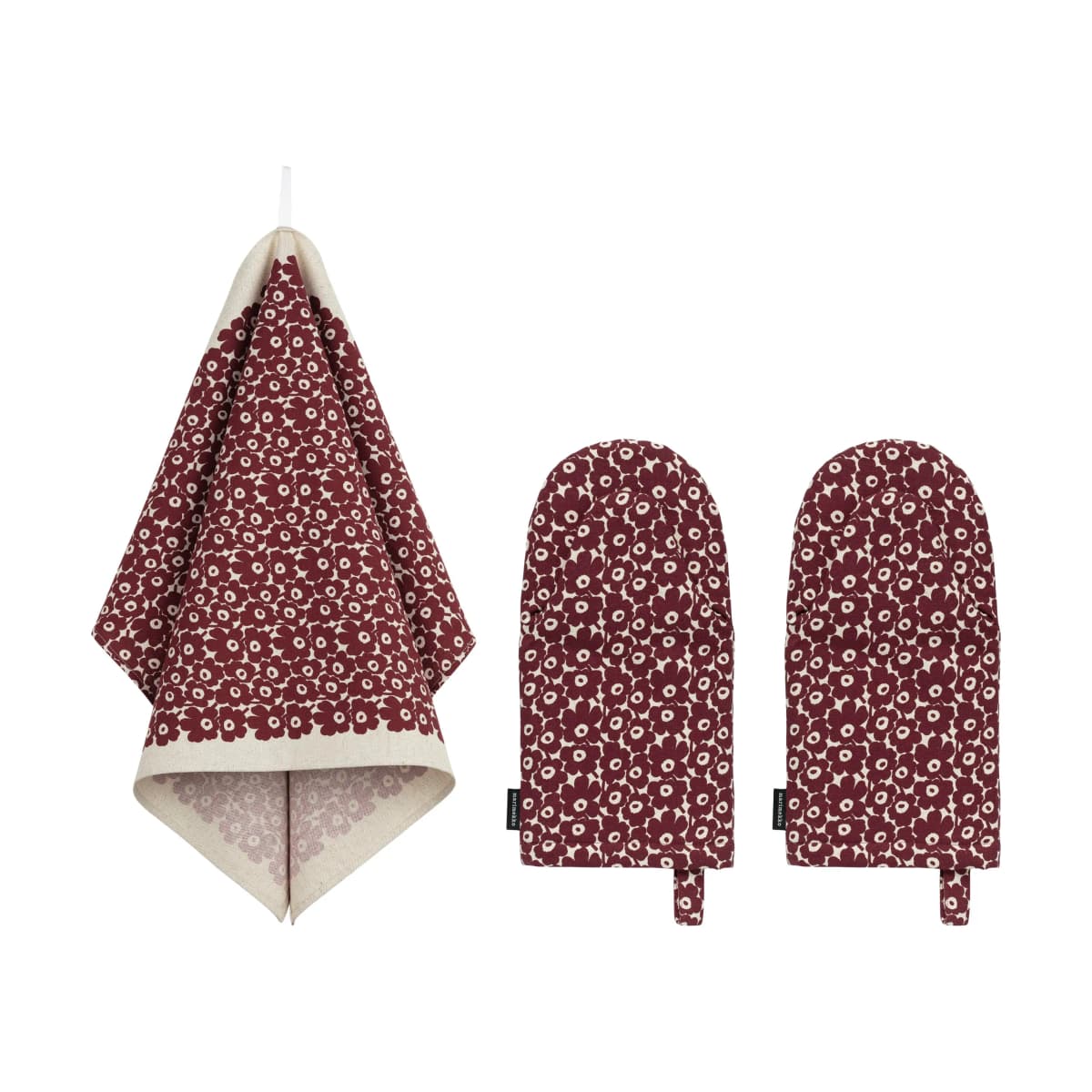 Pikkuinen Unikko kjøkkensett 3 deler, Linen-burgundy