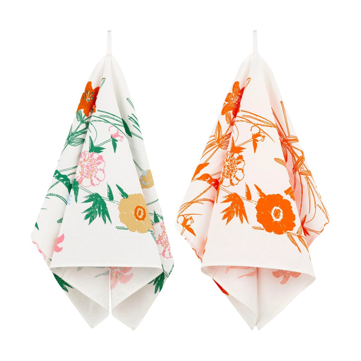 Puutarhakutsut kjøkkenhåndkle 2 deler, White-green-orange-beige