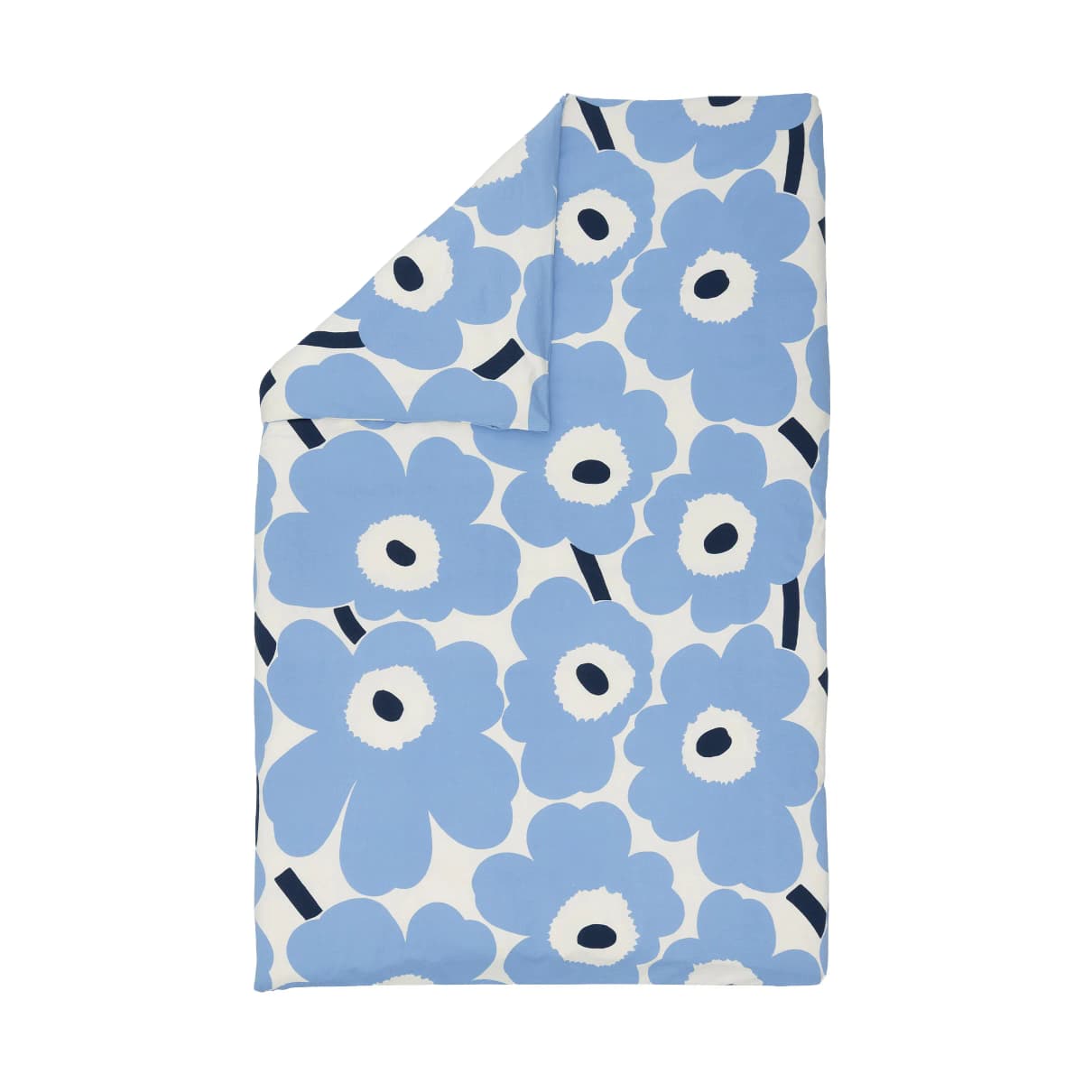 Unikko jersey dynetrekk, Off white, light blue, navy, 150x210 cm
