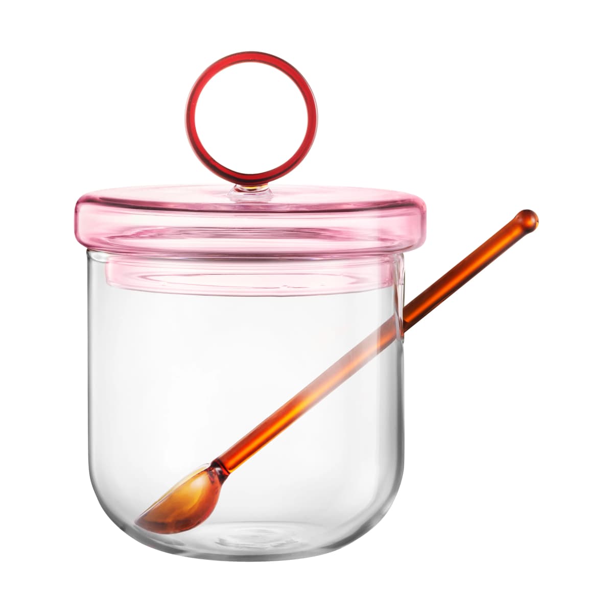 Loop sukkerskål inkl. skje Ø14 cm, Klar-pink-amber