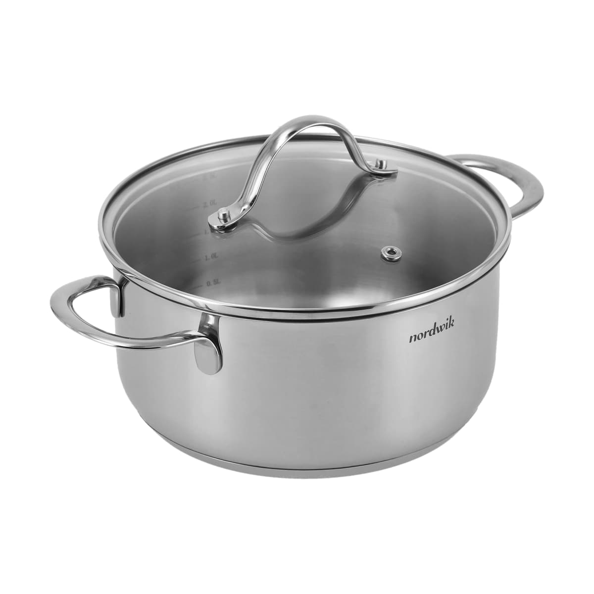 Nordwik gryte med glasslokk 2,5 liter, Rustfritt stål