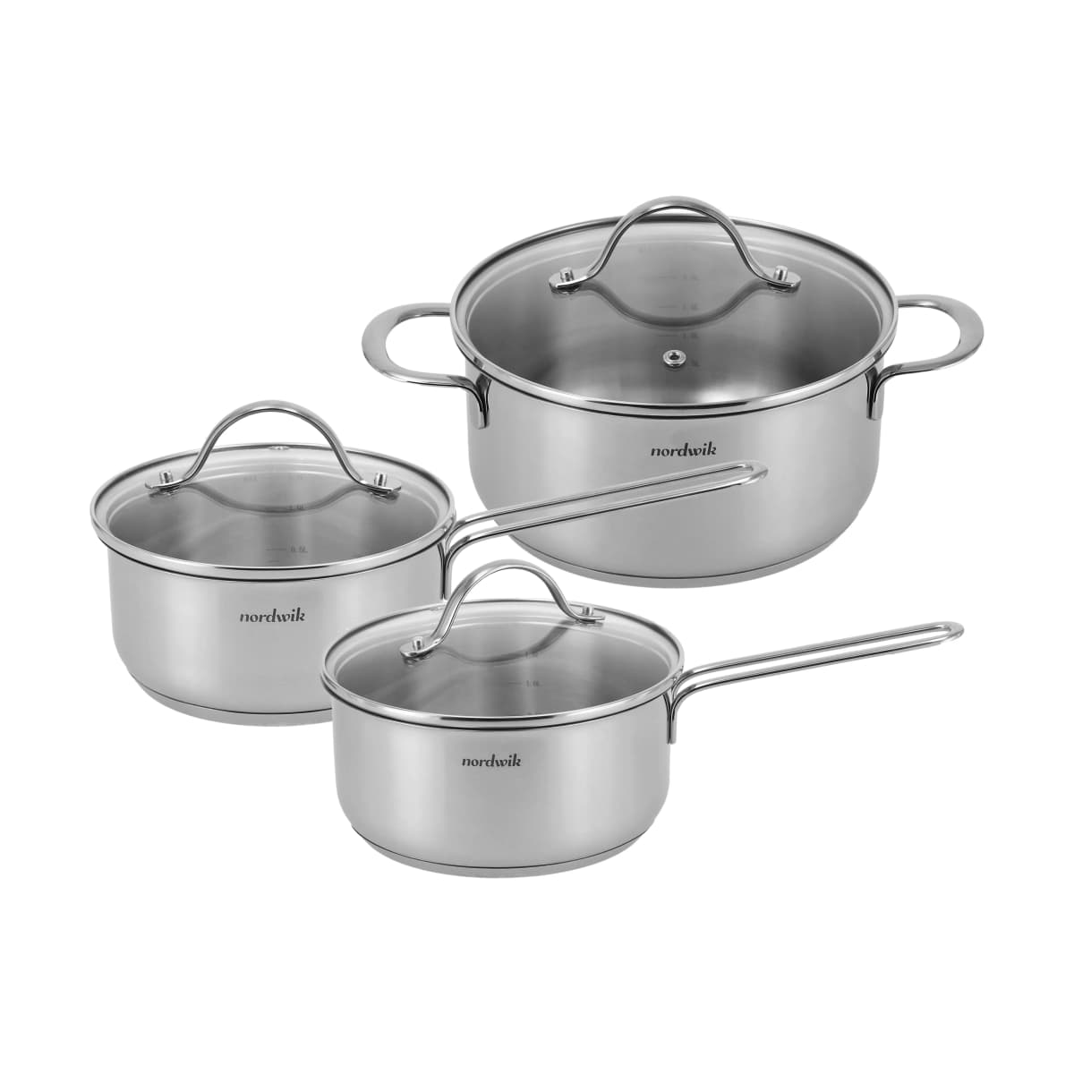 Nordwik grytesett med glasslokk, 3 deler