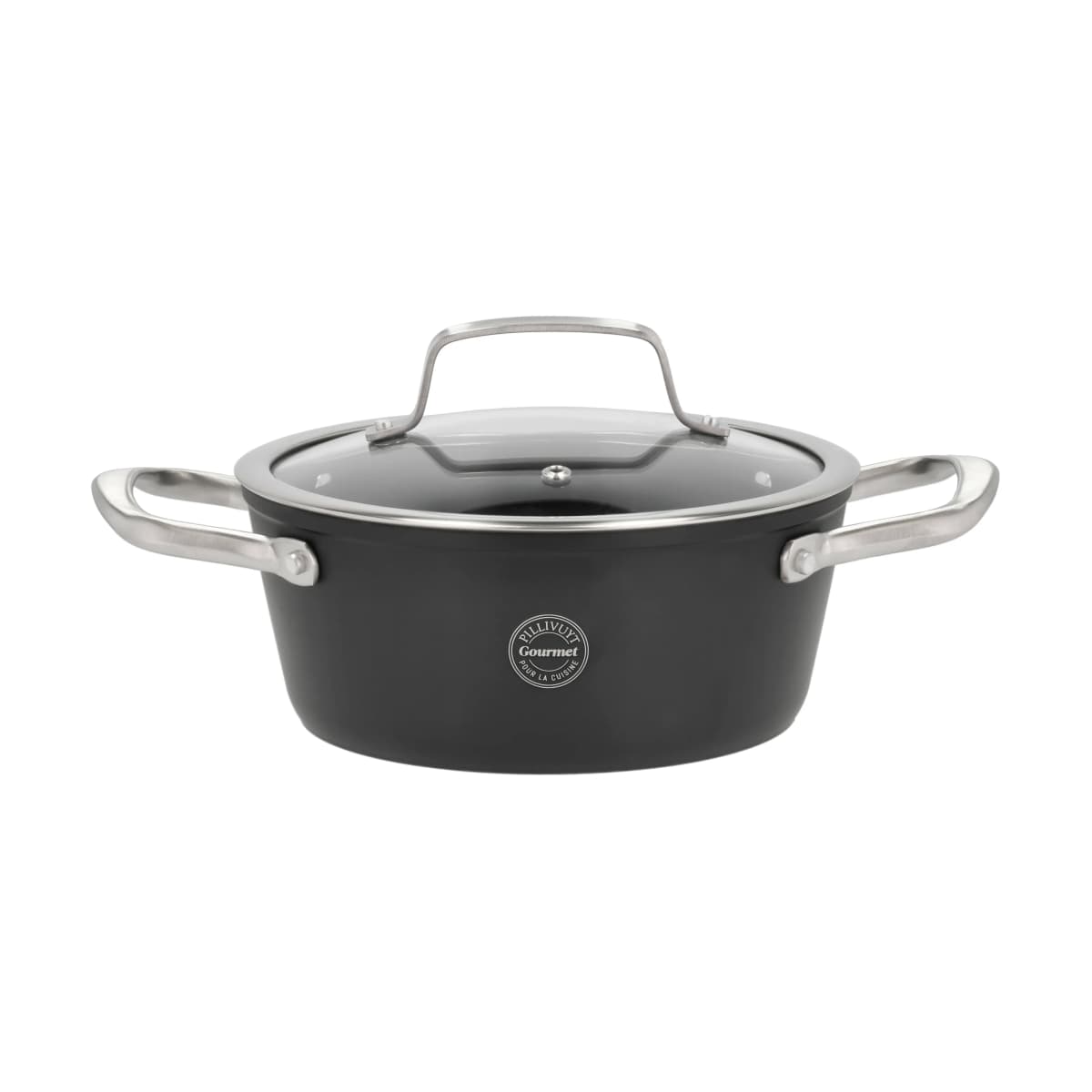 Travo gryte med glasslokk 2,1 l, Svart-aluminium