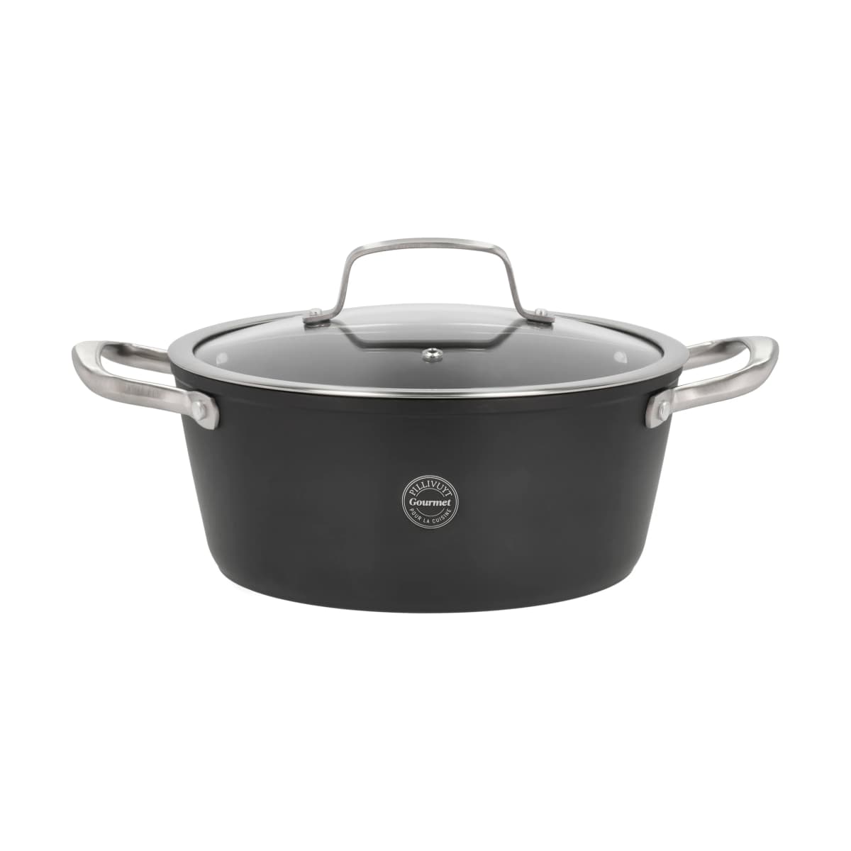 Travo gryte med glasslokk 3,8 l, Svart-aluminium