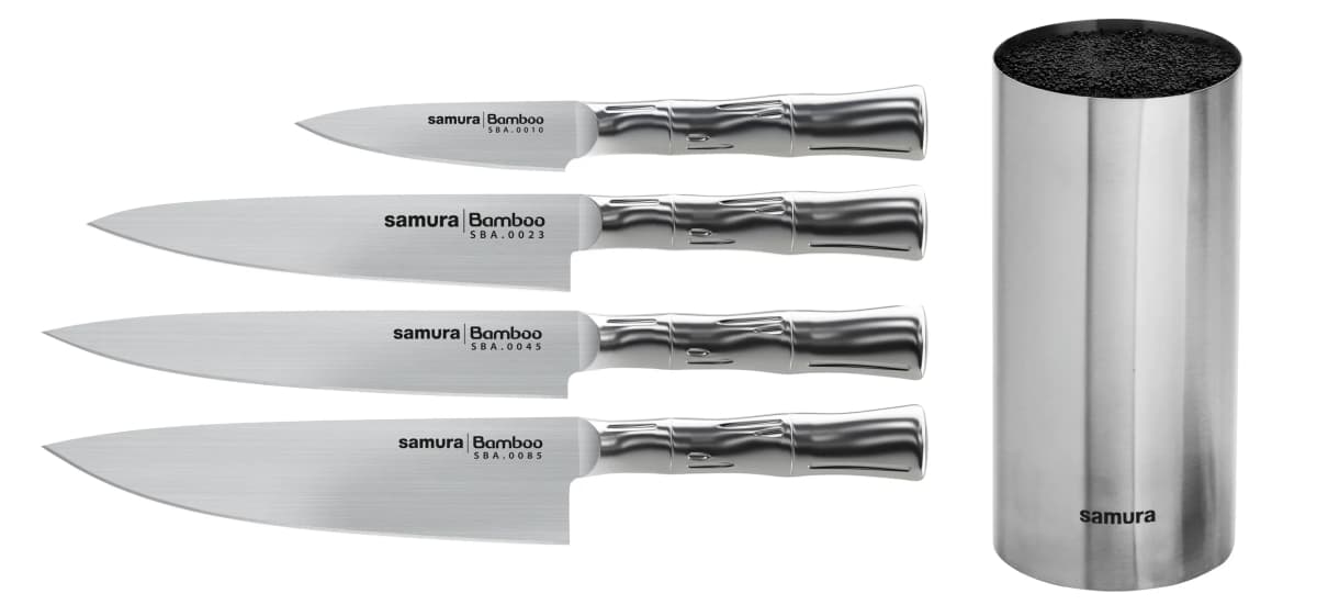 BAMBOO knivsett 4 kniver-1 knivblokk, Rustfritt stål