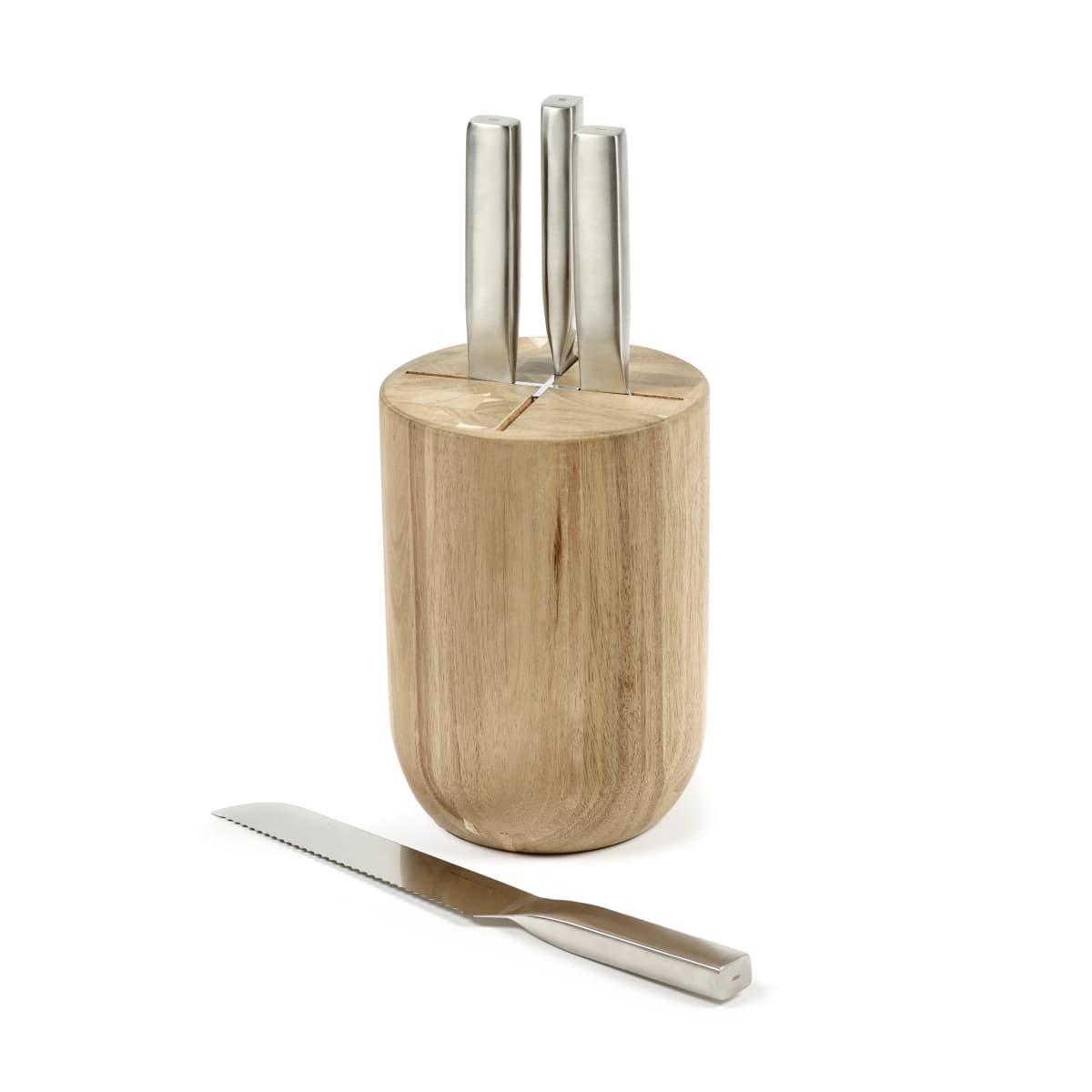 Base knivsett med knivblokk 5 deler, Wood-steel grey
