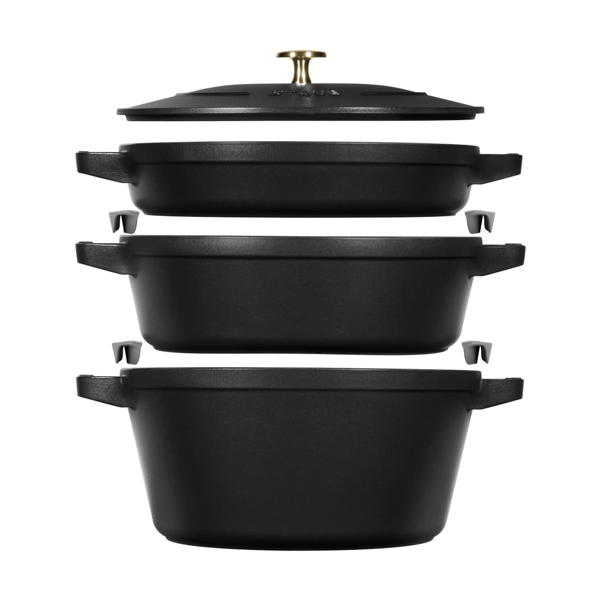 Staub Gryte & kasserollesett stablebare 5 deler, Svart