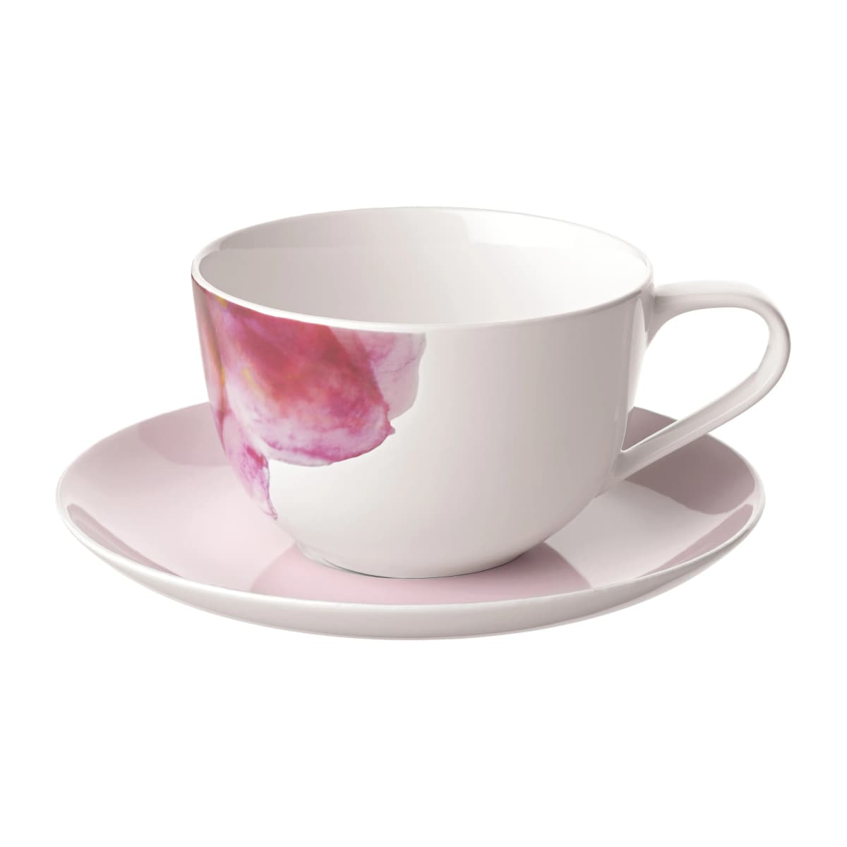 Rose Garden kopp med fat, Rosa-hvit