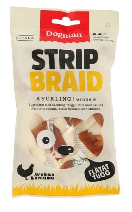 Dogman Chicken strip braid 3p Hvit S 12,5cm
