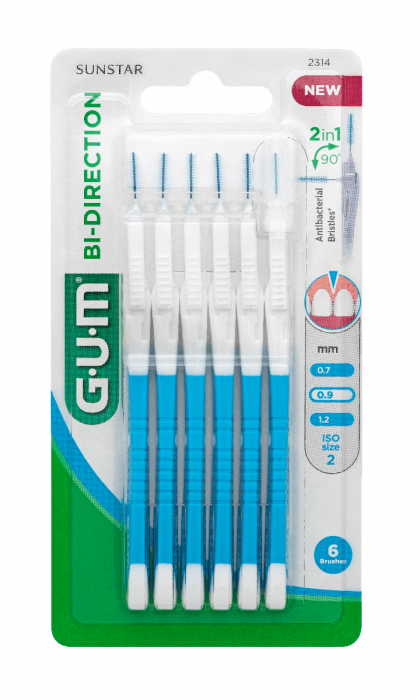 Gum Bi-Direction Blue mellomromsbørste 0,9 mm 6 stk