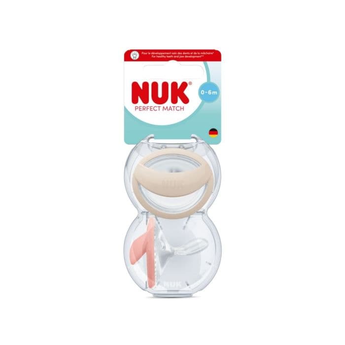 NUK Mommyfeel smokk silikon 0-6 mnd grå/beige 2 stk