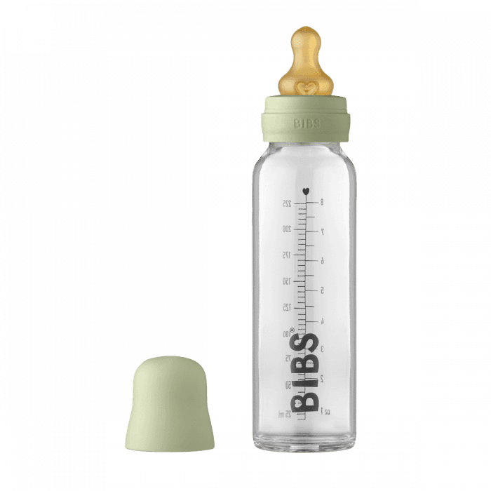 BIBS Baby Glass Bottle med flaskesmokk lateks sage 225 ml