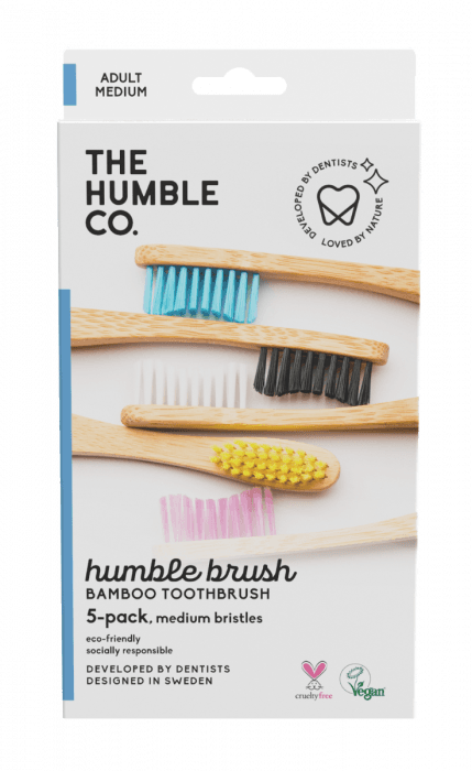 The Humble Co. Flat Curved Adult Soft 5Pack 5 Colors Medium 5stk