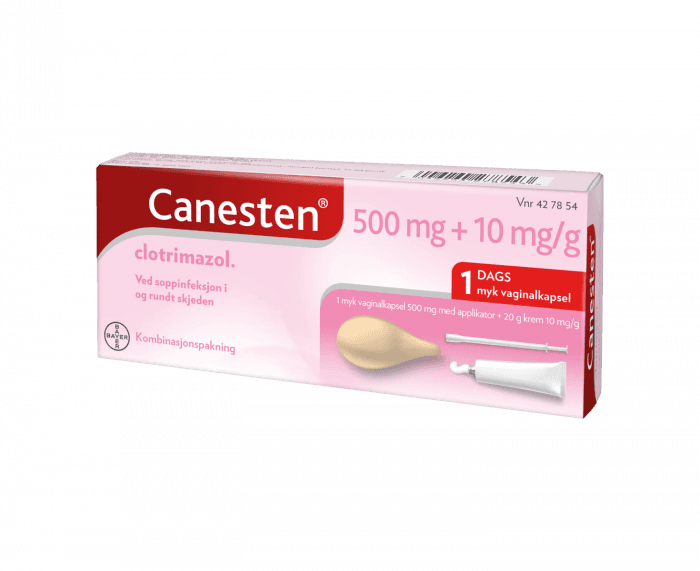 Canesten kombinasjonspakke 500 mg vaginalkapsel 1 stk + 1% krem 20 g