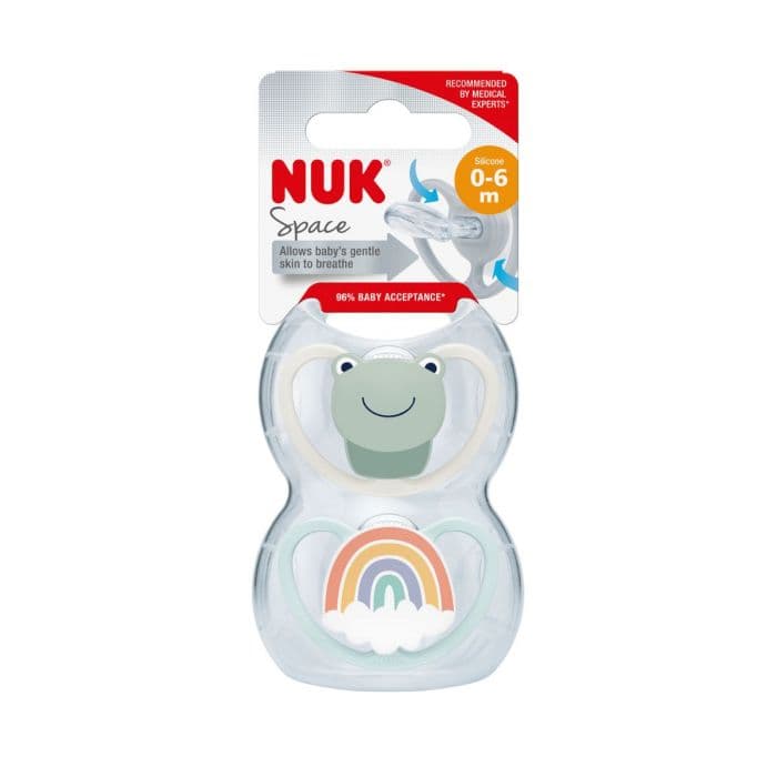 NUK Space Smokk Silikon Frosk 0-6 m 2 stk