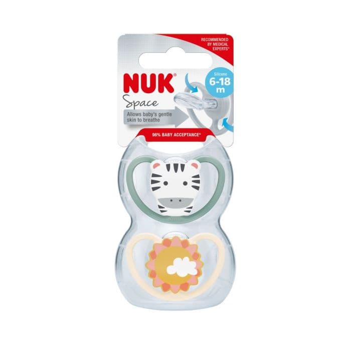 NUK Space smokk silikon Sebra 6-18m 2 Stk