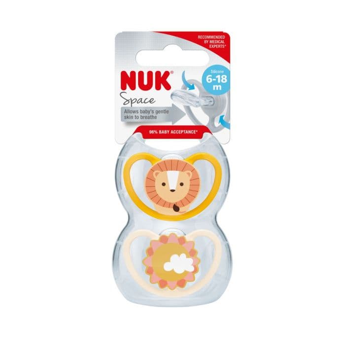 NUK Space smokk silikon Løve 6-18 m 2 stk