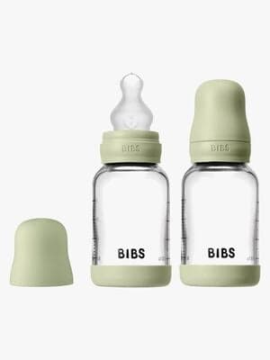 BIBS Slow Flow Glass Tåteflaske Silikon 2-Pakk 120 ml, Sage