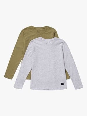Luca & Lola Abel Langermet T-Shirt 2-pack, Grey Melange/Brown