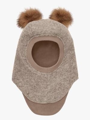 Huttelihut Balaklava Merinoull med Dusker, Camel Melange