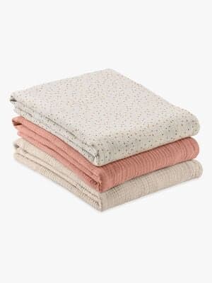 Hauck Cuddle N Clean Musselinteppe 3-Pakk, Beige Dots/Cork/Beige