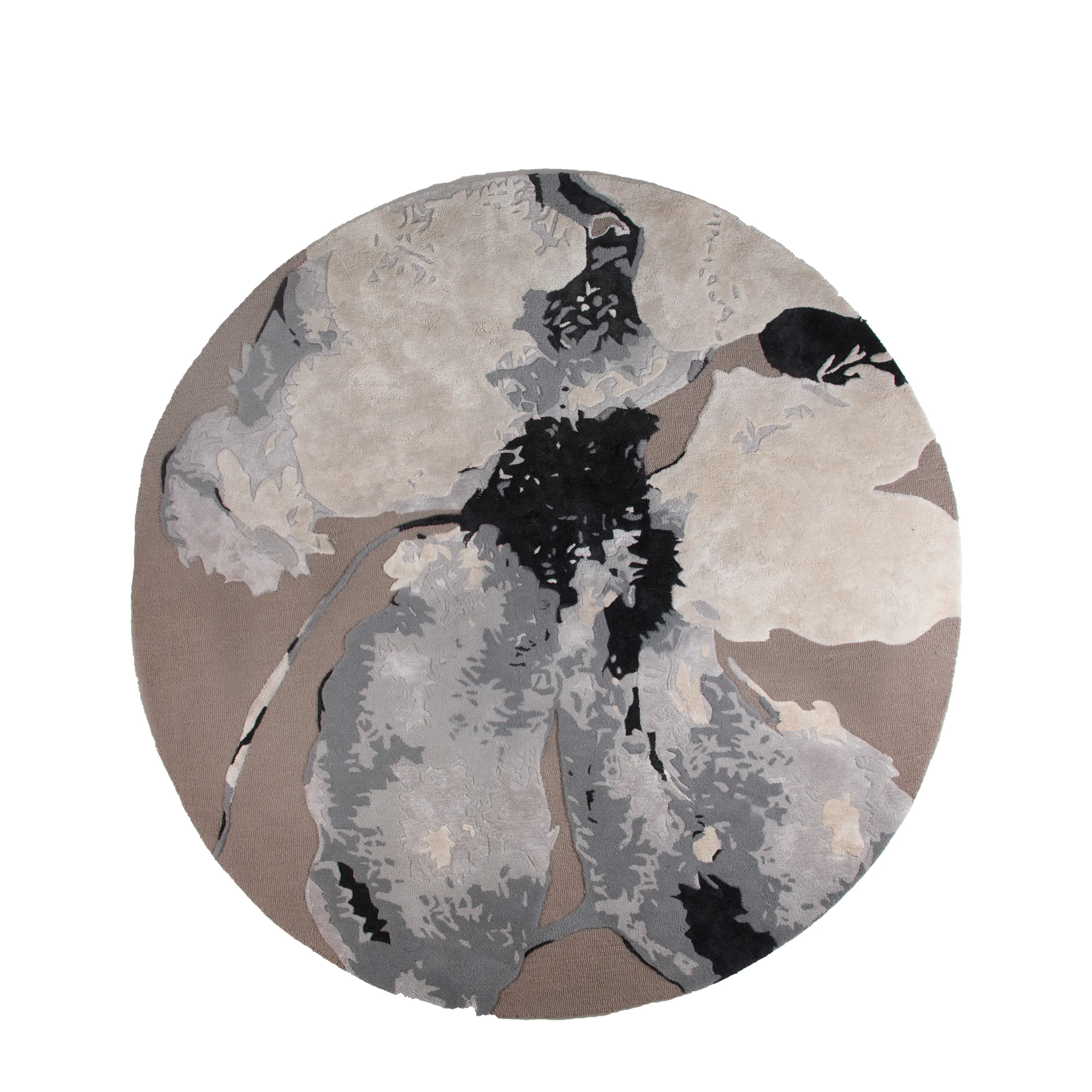 Flores teppe Ø 200 cm, Hvit-grå