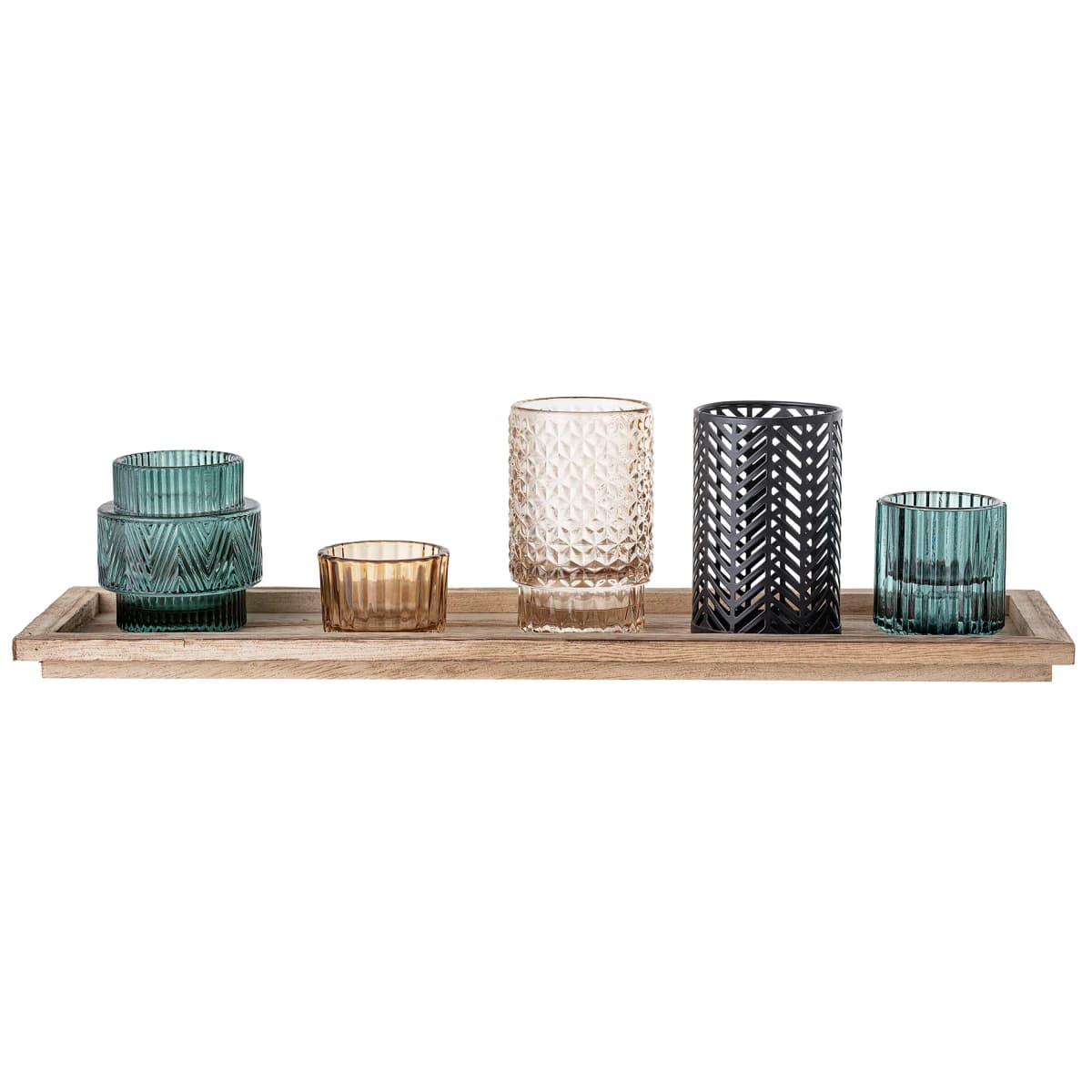 Bloomingville lysholdere med trebrett i 6 deler, Multi