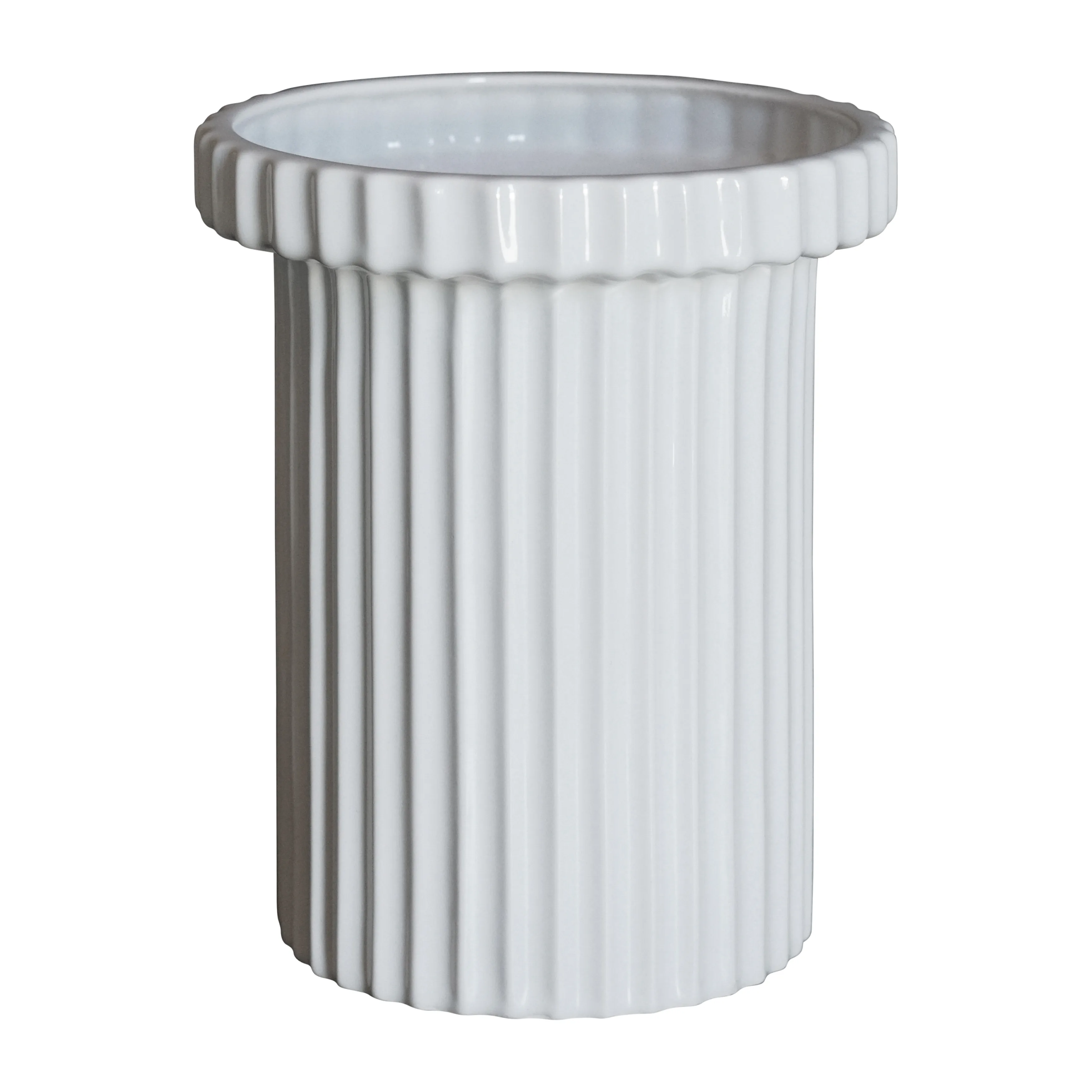 Stripe potte liten h18 cm Ø12 cm, Shiny white