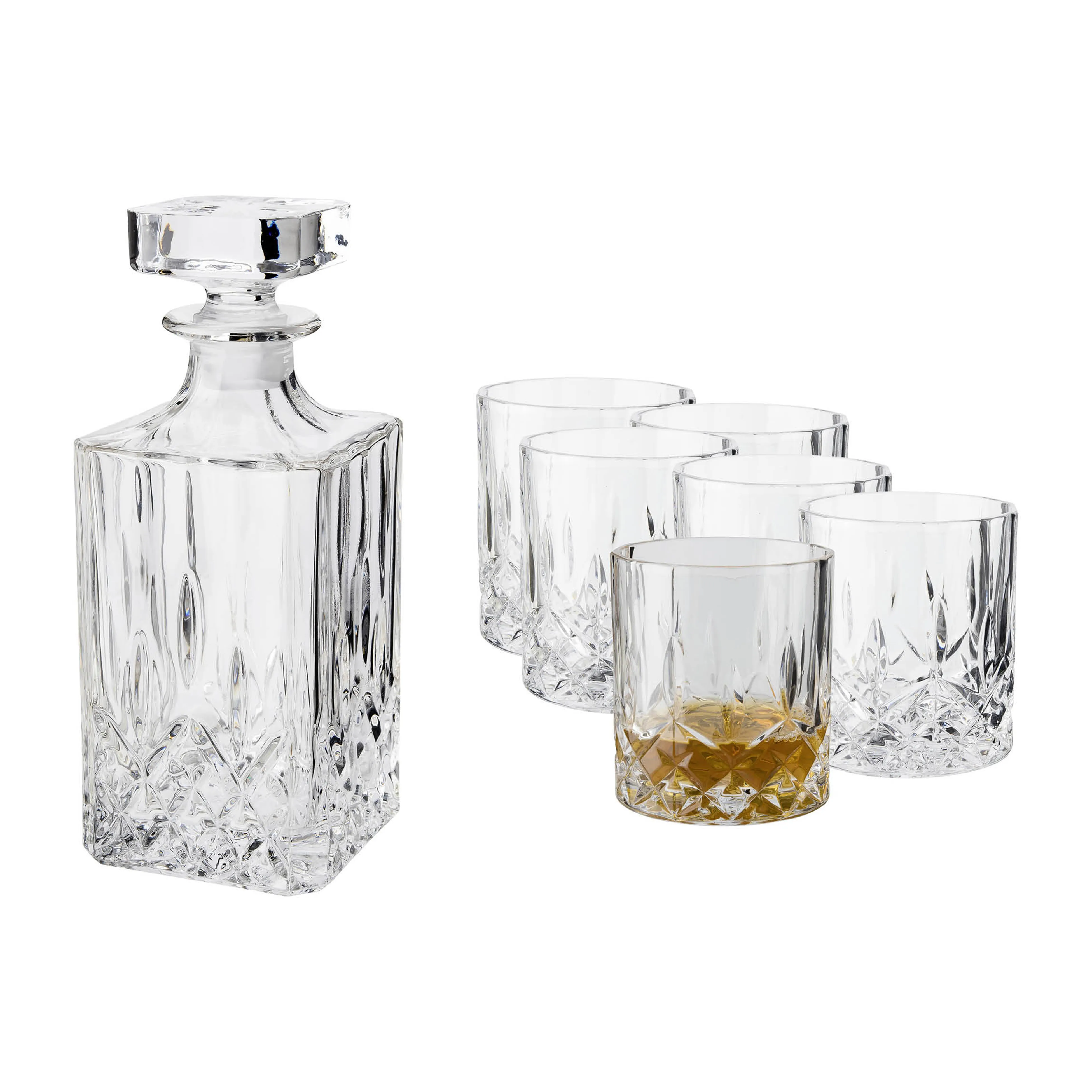 Vide whiskeysett karaffel og 6 stk. whiskeyglass, Krystallglass
