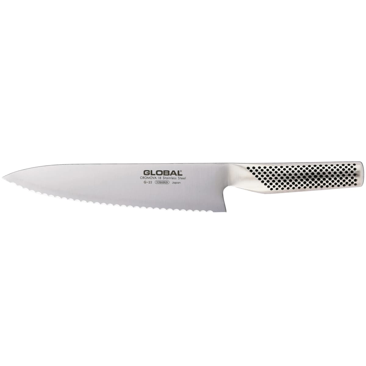 Global G-22R brødkniv 20 cm tagget, rustfritt stål