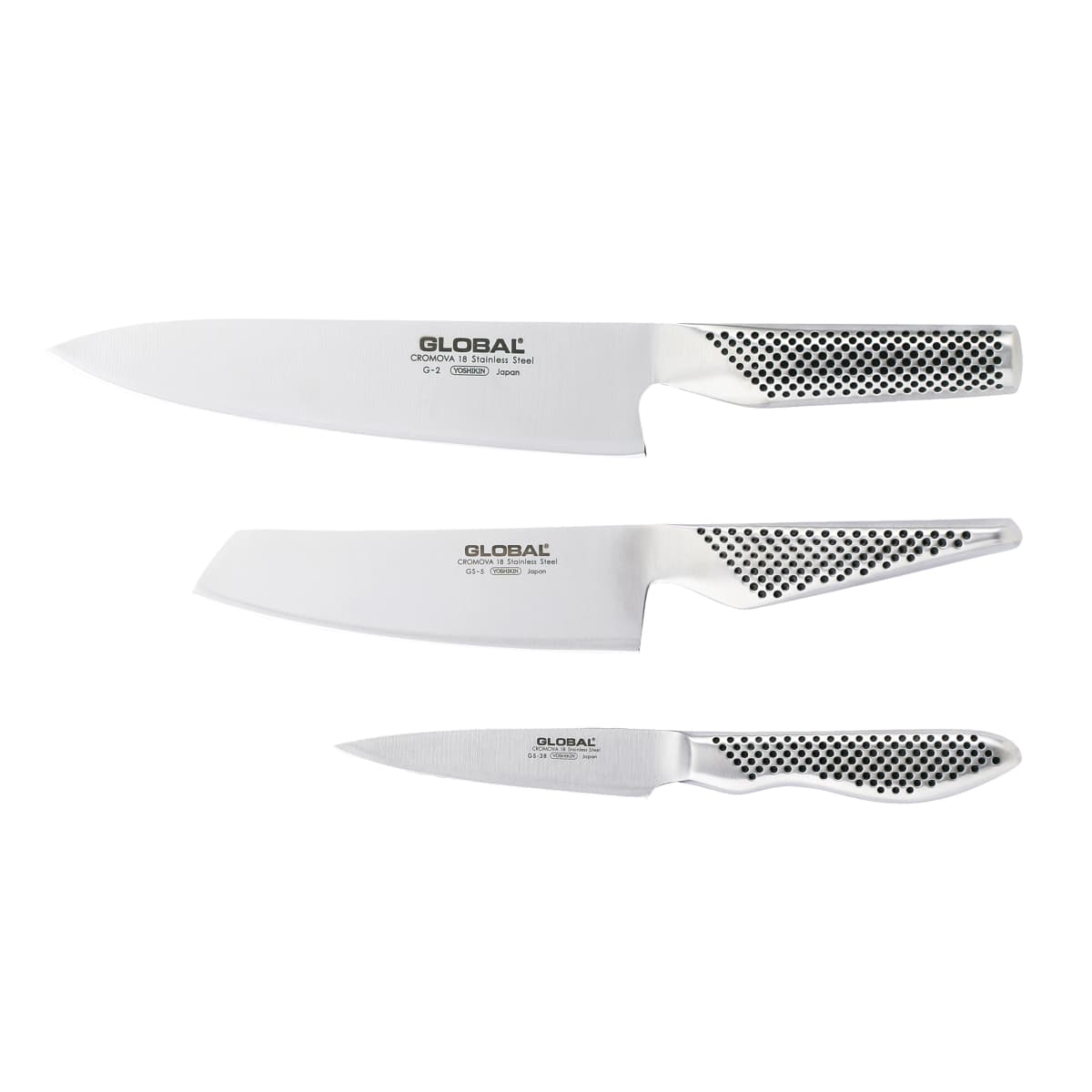 Global G-2538 knivsett, 3 kniver, rustfritt stål