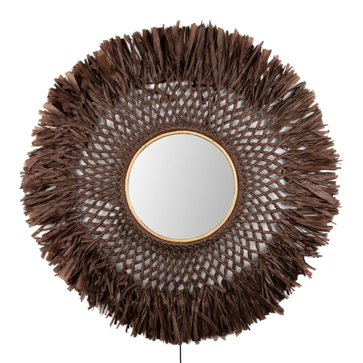 Boho vegglampe med speil Ø90 cm, Brun