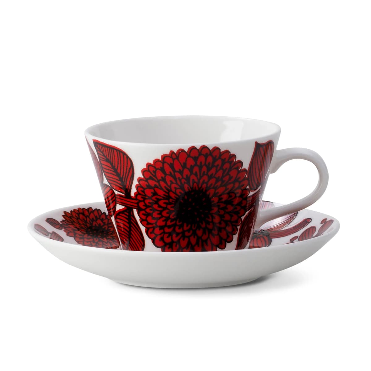 Röd Aster kaffekopp med skål, Kaffekopp + skål