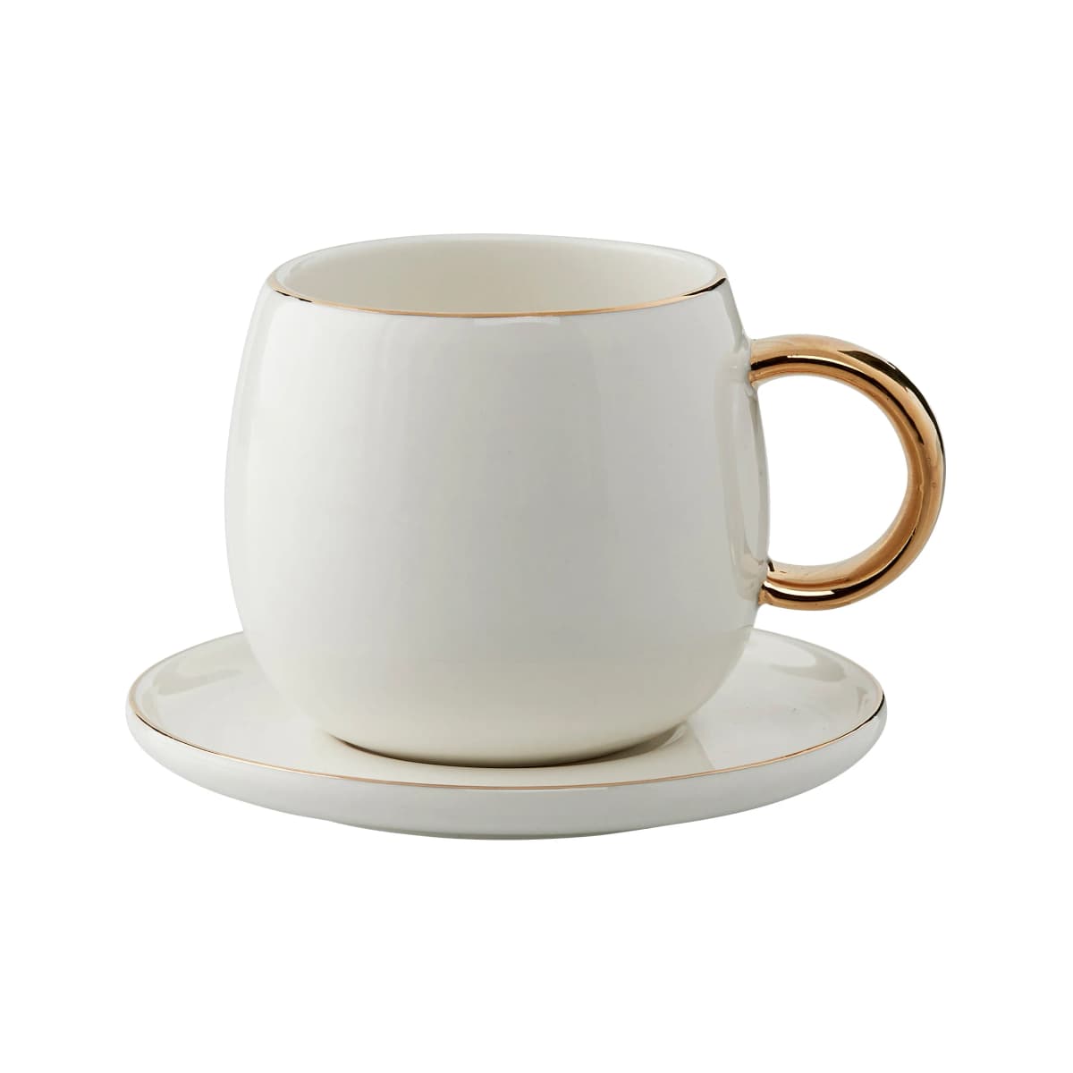 Clara espressokopp med fat 15 cl, White-light gold