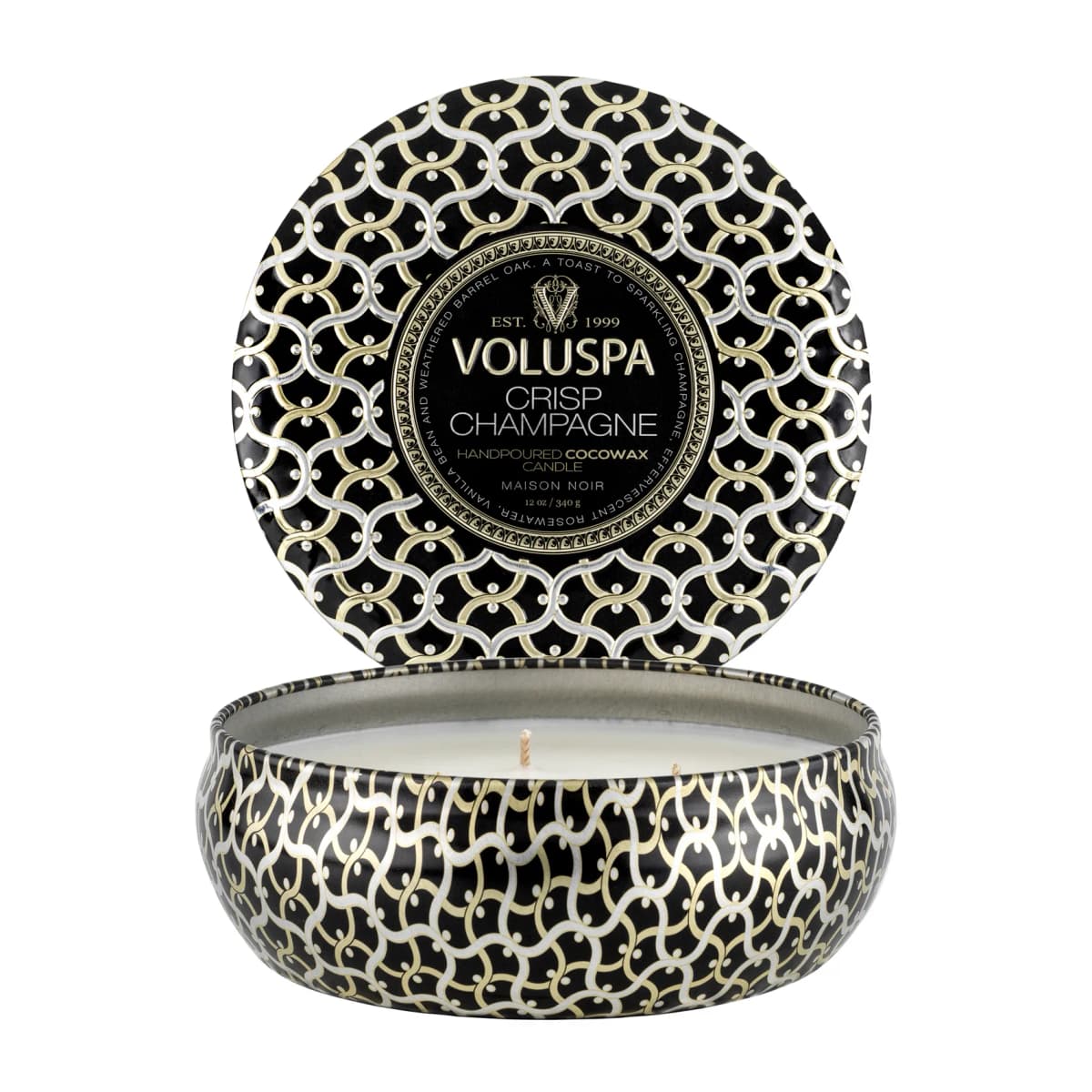 Maison Noir 3-wick Tin duflys 40 timer, Crisp Champagne