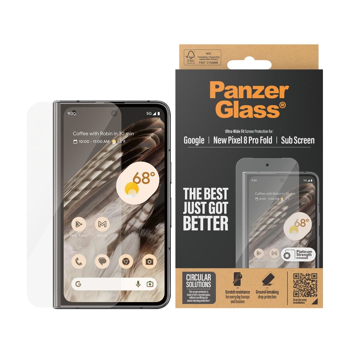 Google Pixel 9 Pro Fold Ytre skjermbeskytter i ripebestandig herdet glass - Ultra Wide Fit