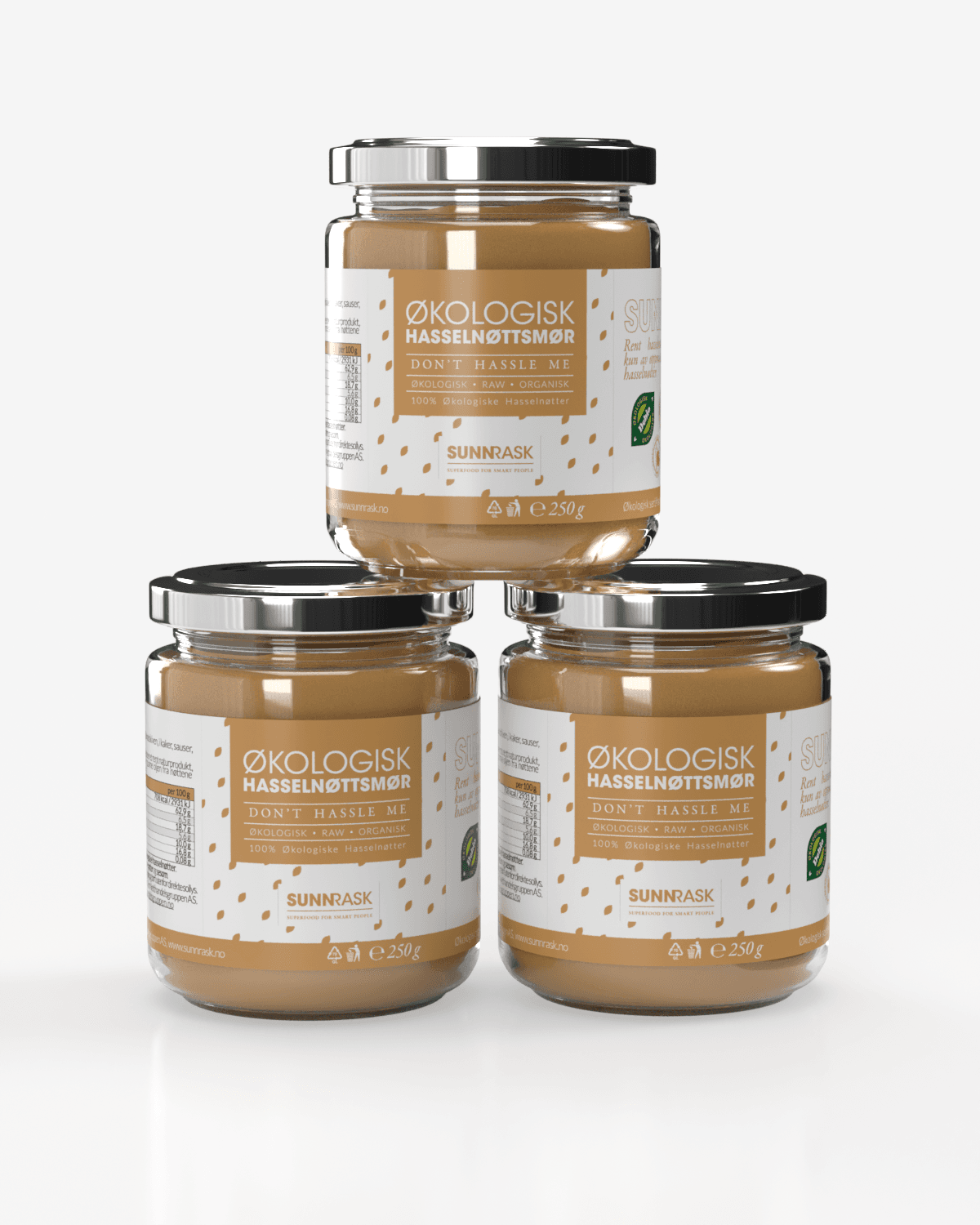 SunnRask Økologisk Hasselnøttsmør 3x250g