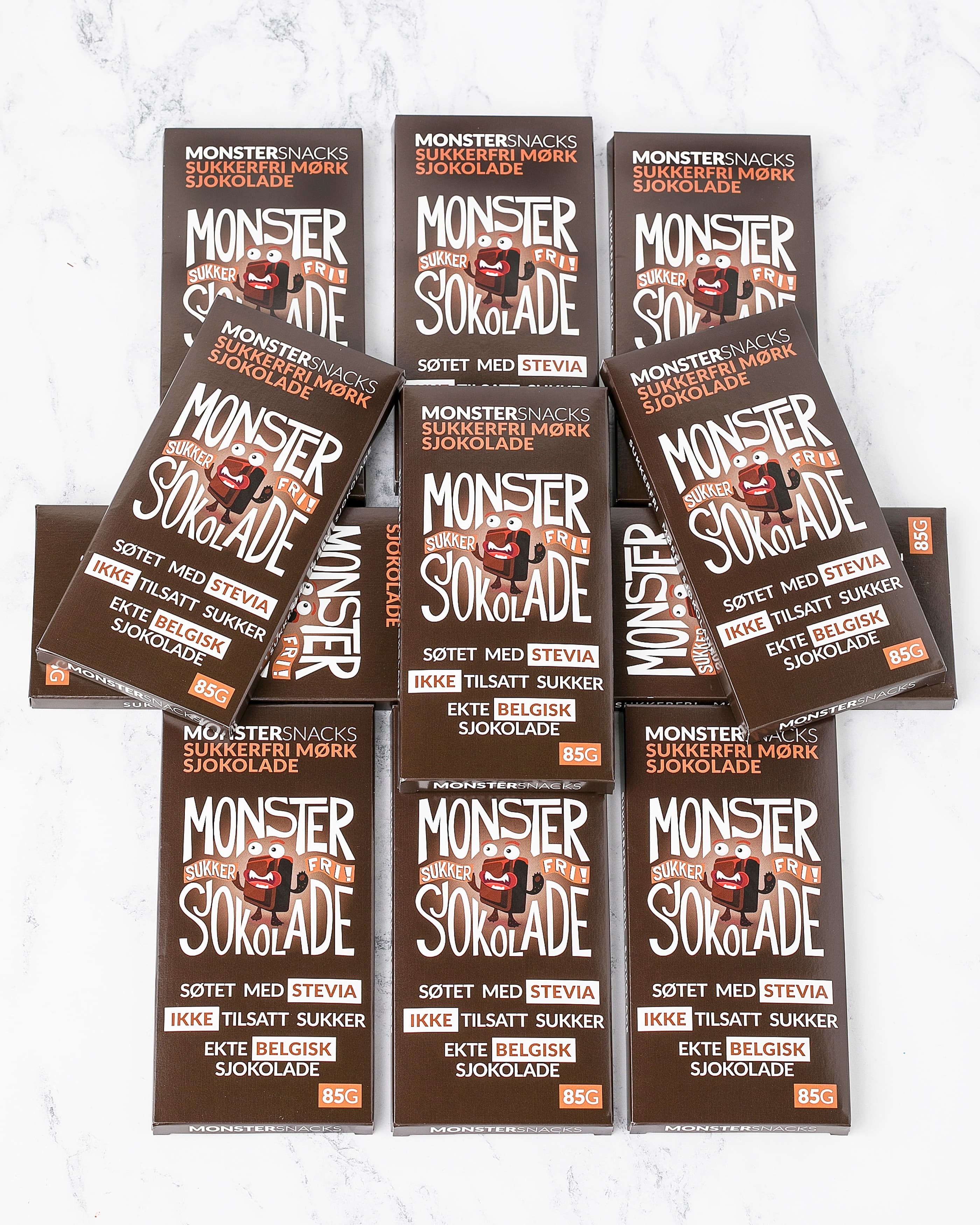 Monster Sukkerfri Belgisk Stevia Mørk Sjokolade 12x85g - PAKKETILBUD