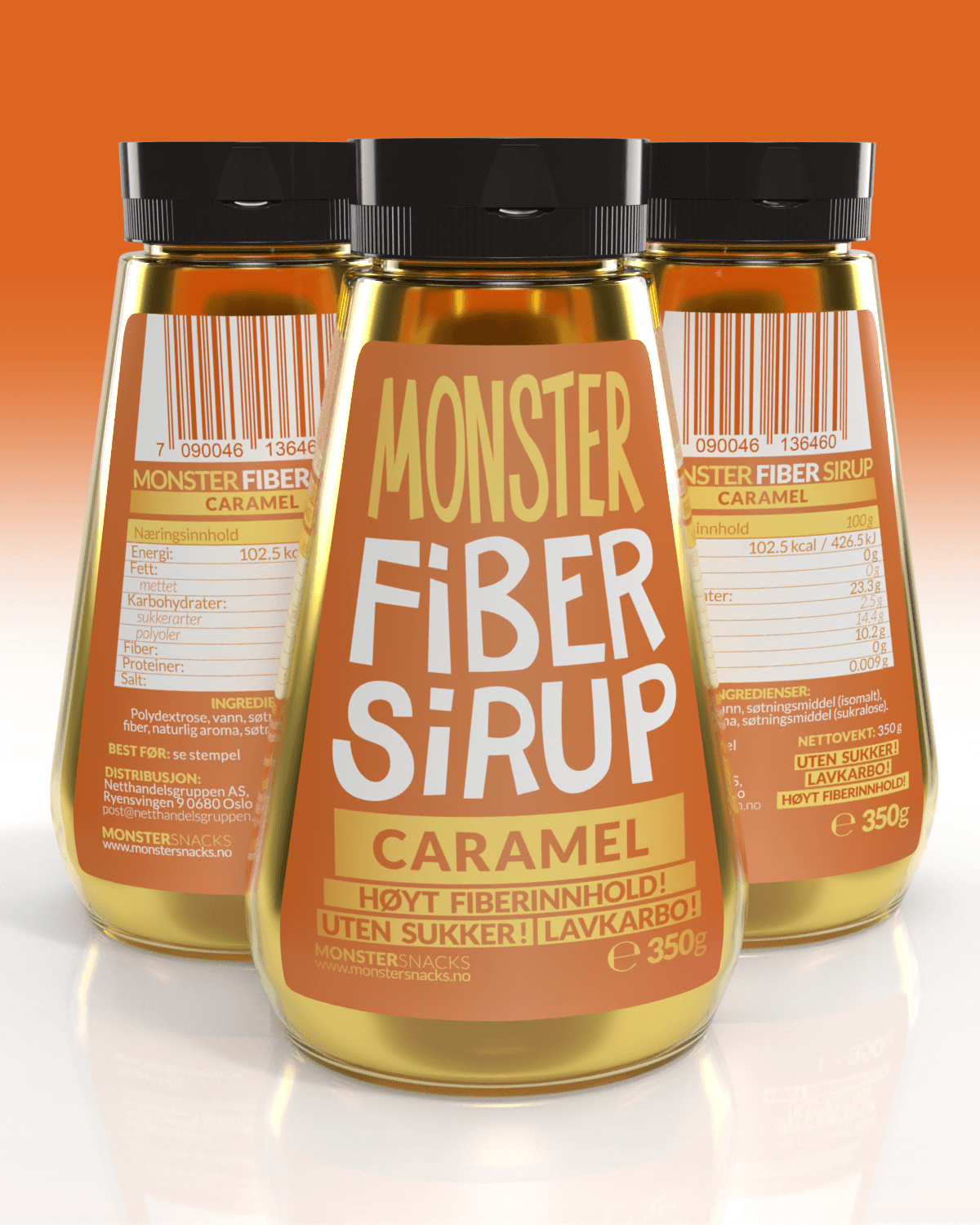 3x Monster FiberSirup Caramel 350g - TREPAKNING!