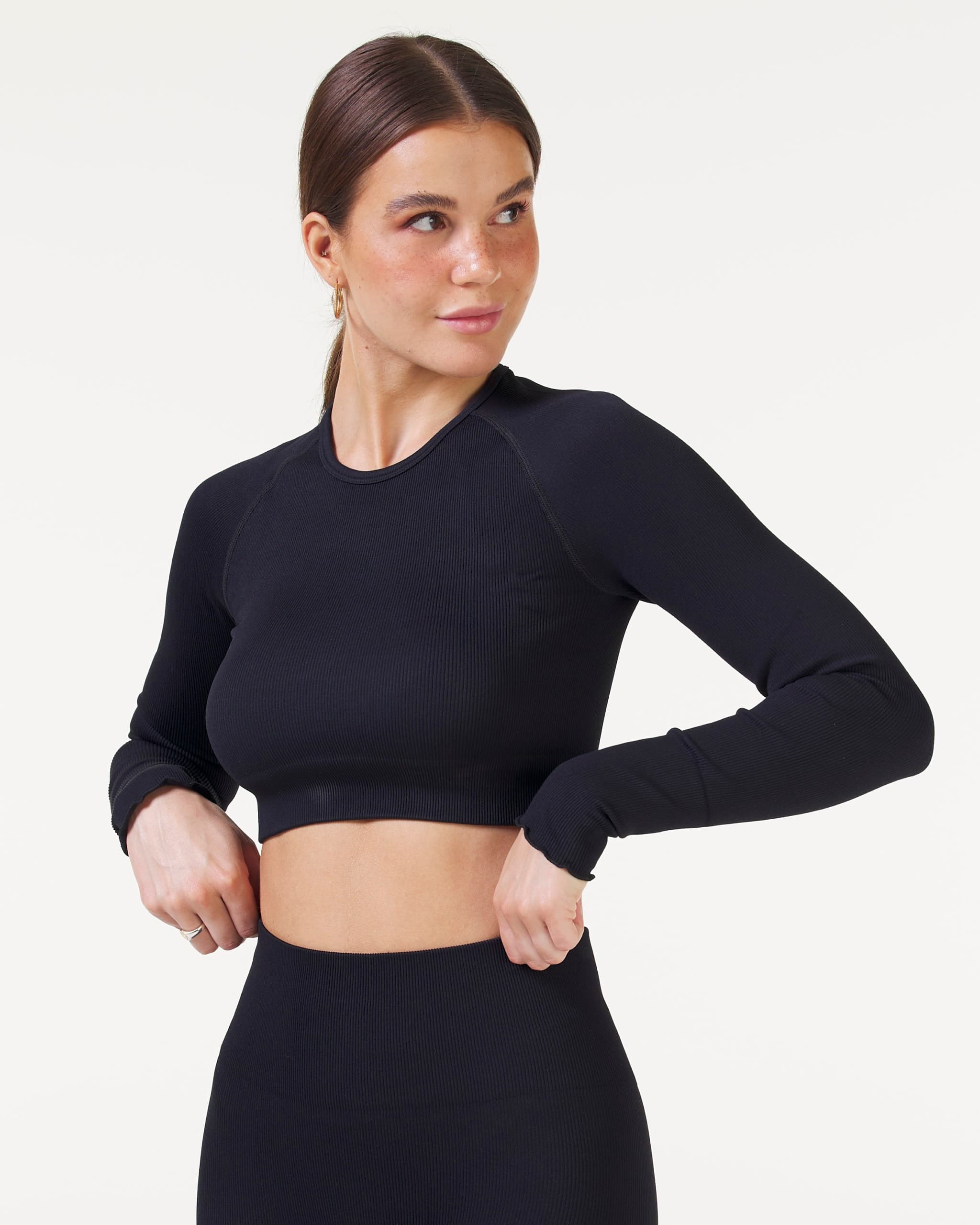 Bumpro Perfect Rib Frill Crop Long Sleeve Black