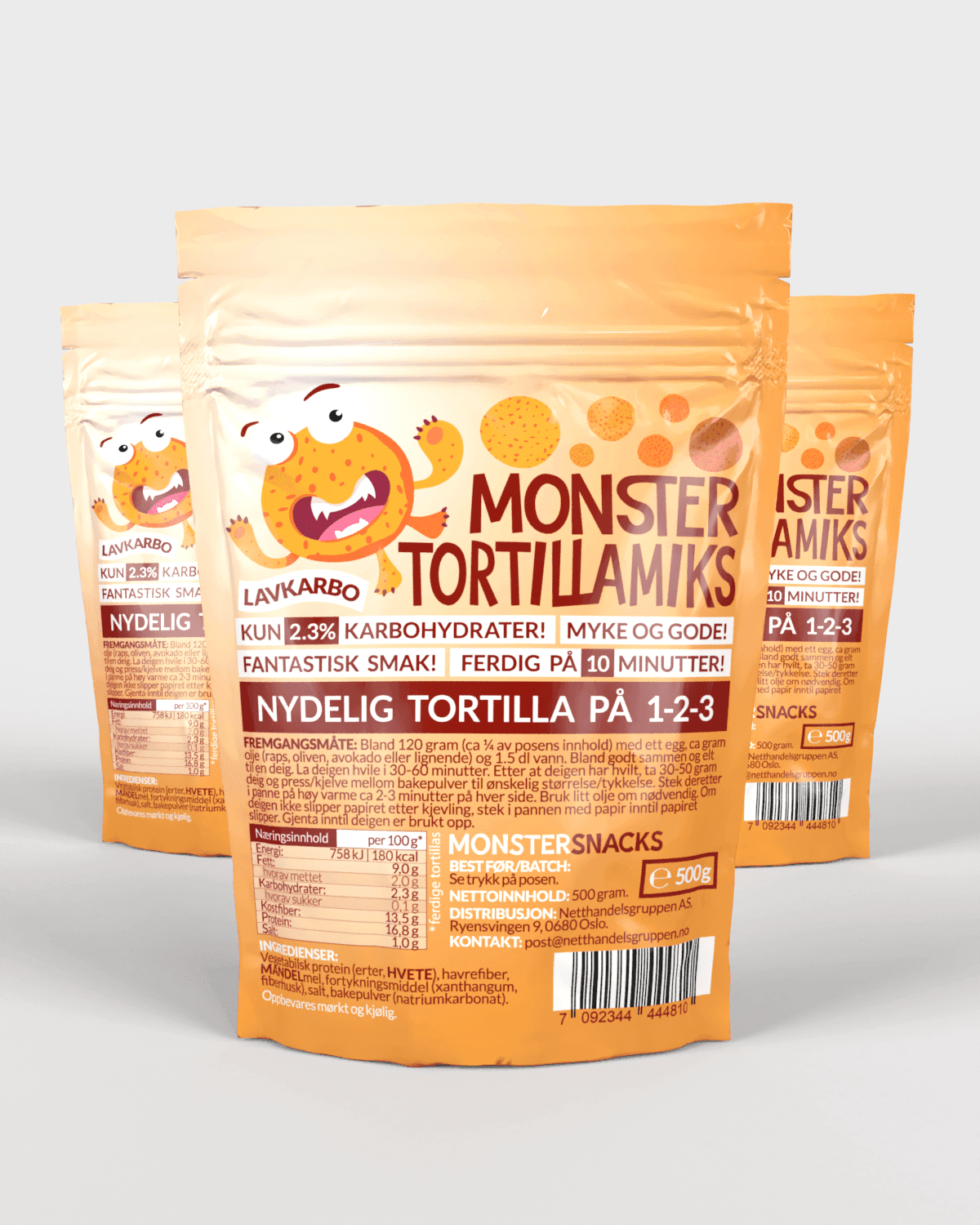 Monster Lavkarbo Tortillamiks 3x500g - TREPAKNING!