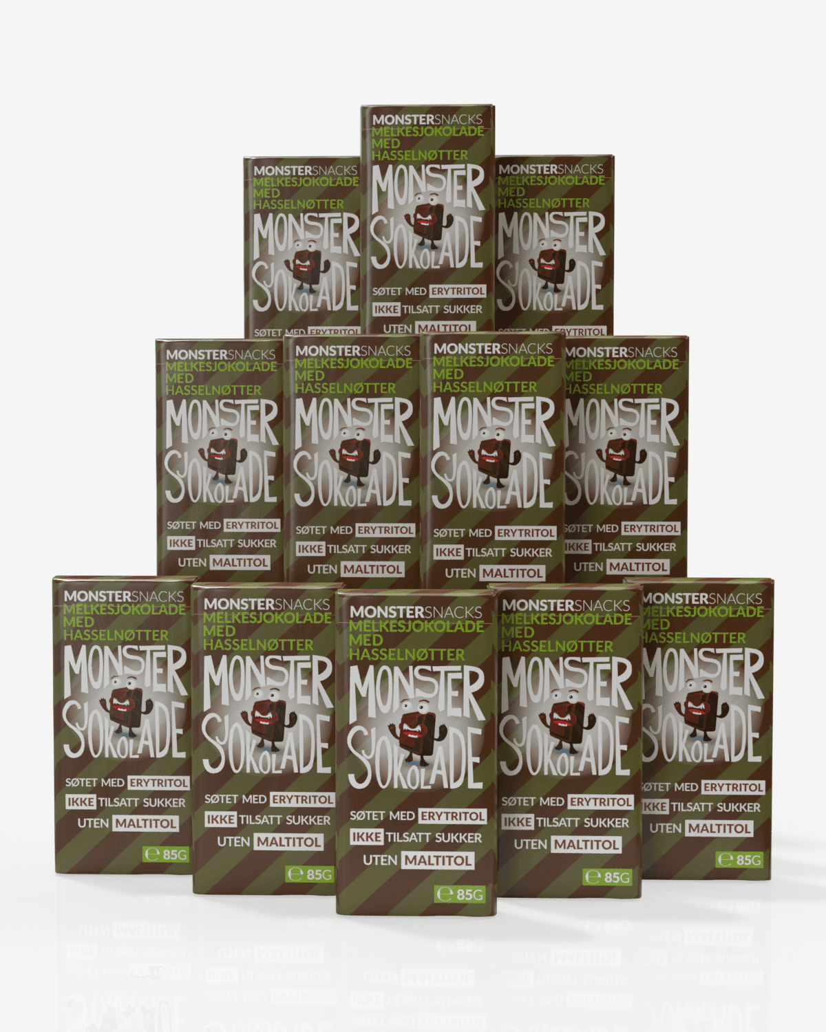 Monster Lavkarbo Belgisk Melkesjokolade m/Hasselnøtt 12x85g